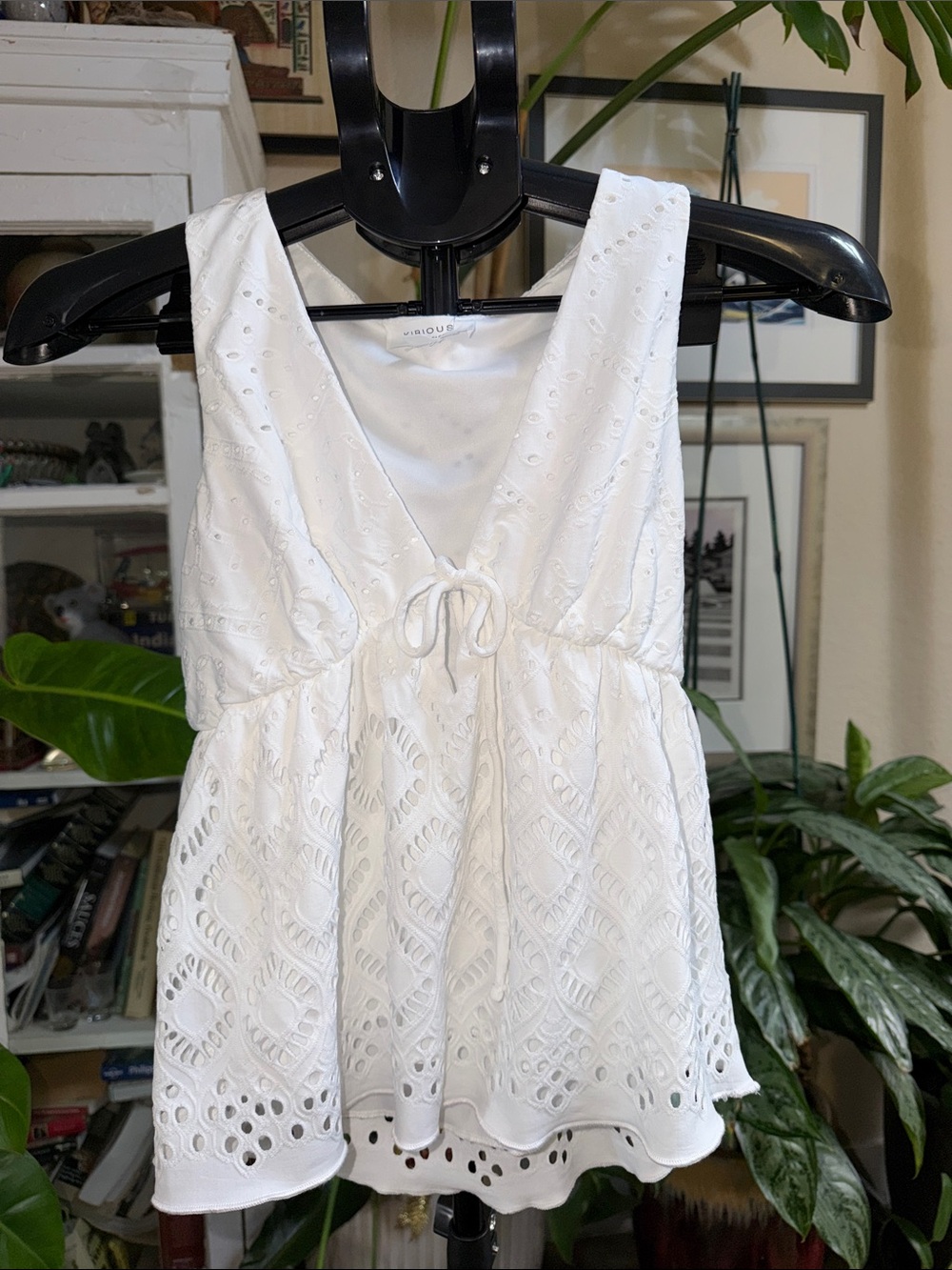Eyelet Tie-Front White Camisole